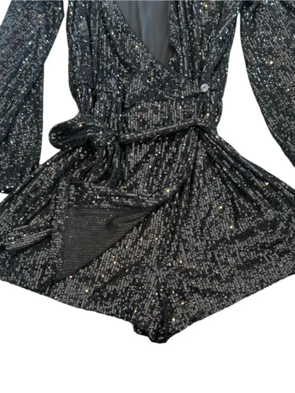 NWT Free People Black Sequin Wrap Romper Size XS